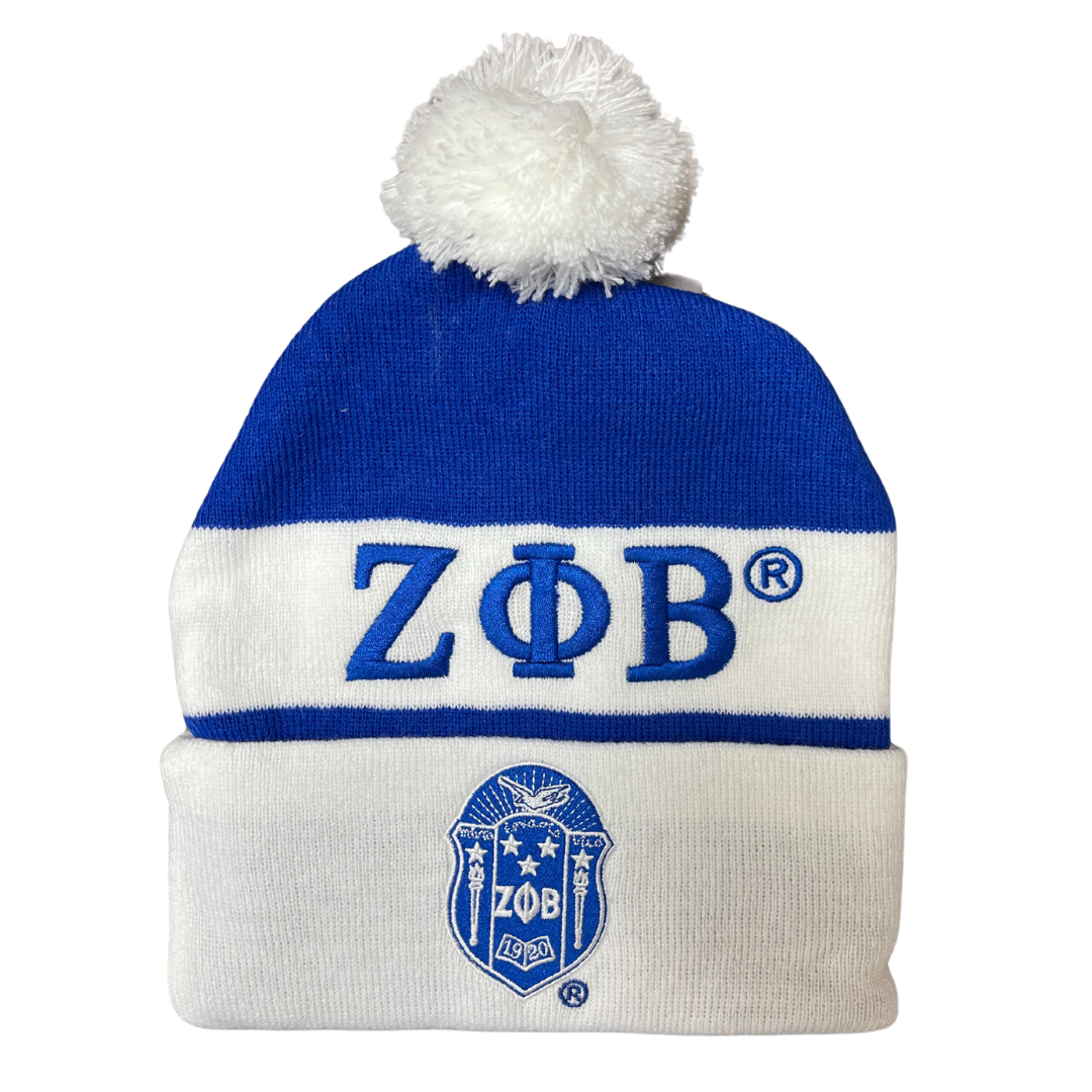 Embroidered Knit Beanie - Zeta Phi Beta, White