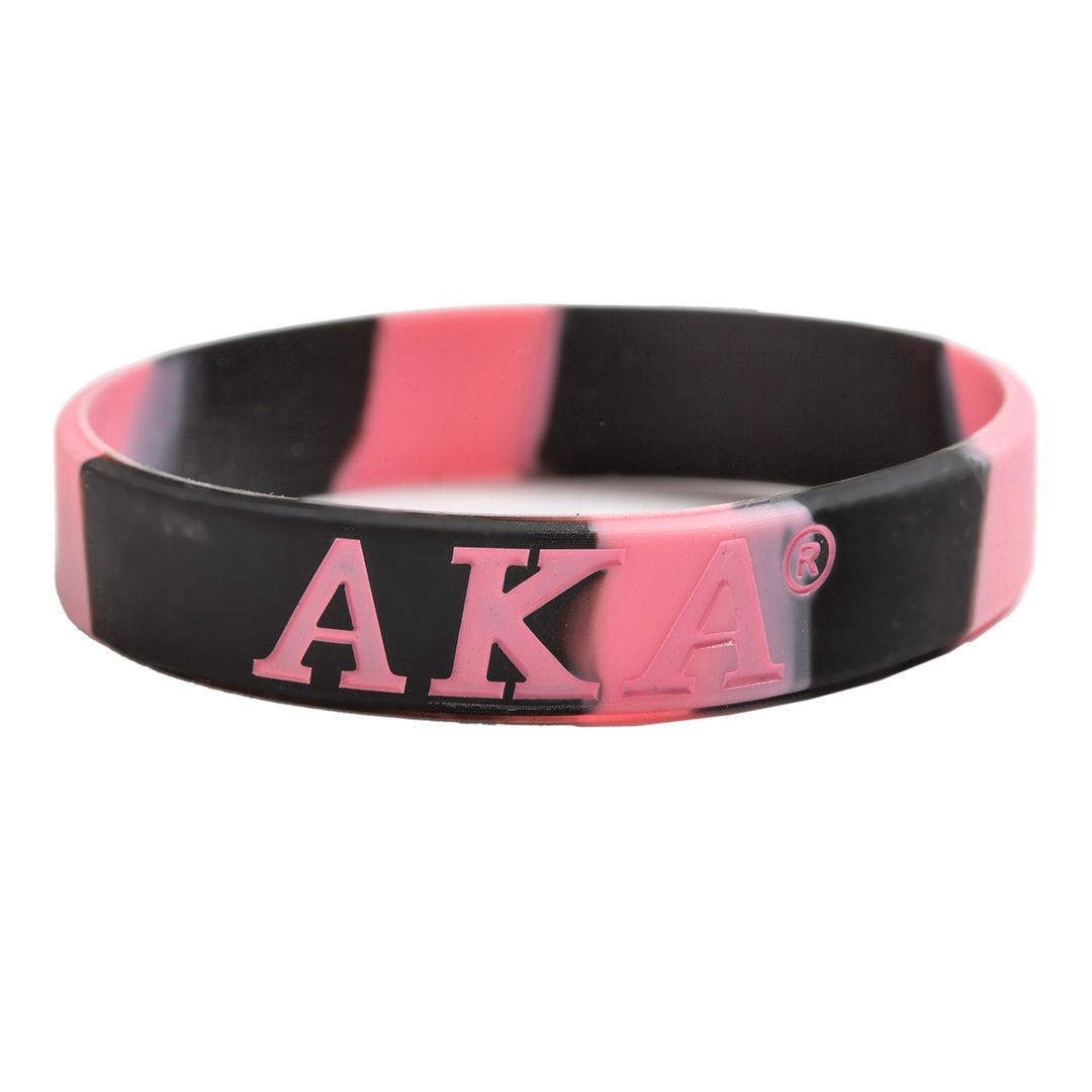 Set of 3, Solid Silicone Wristband - Alpha Kappa Alpha, Pink and Black