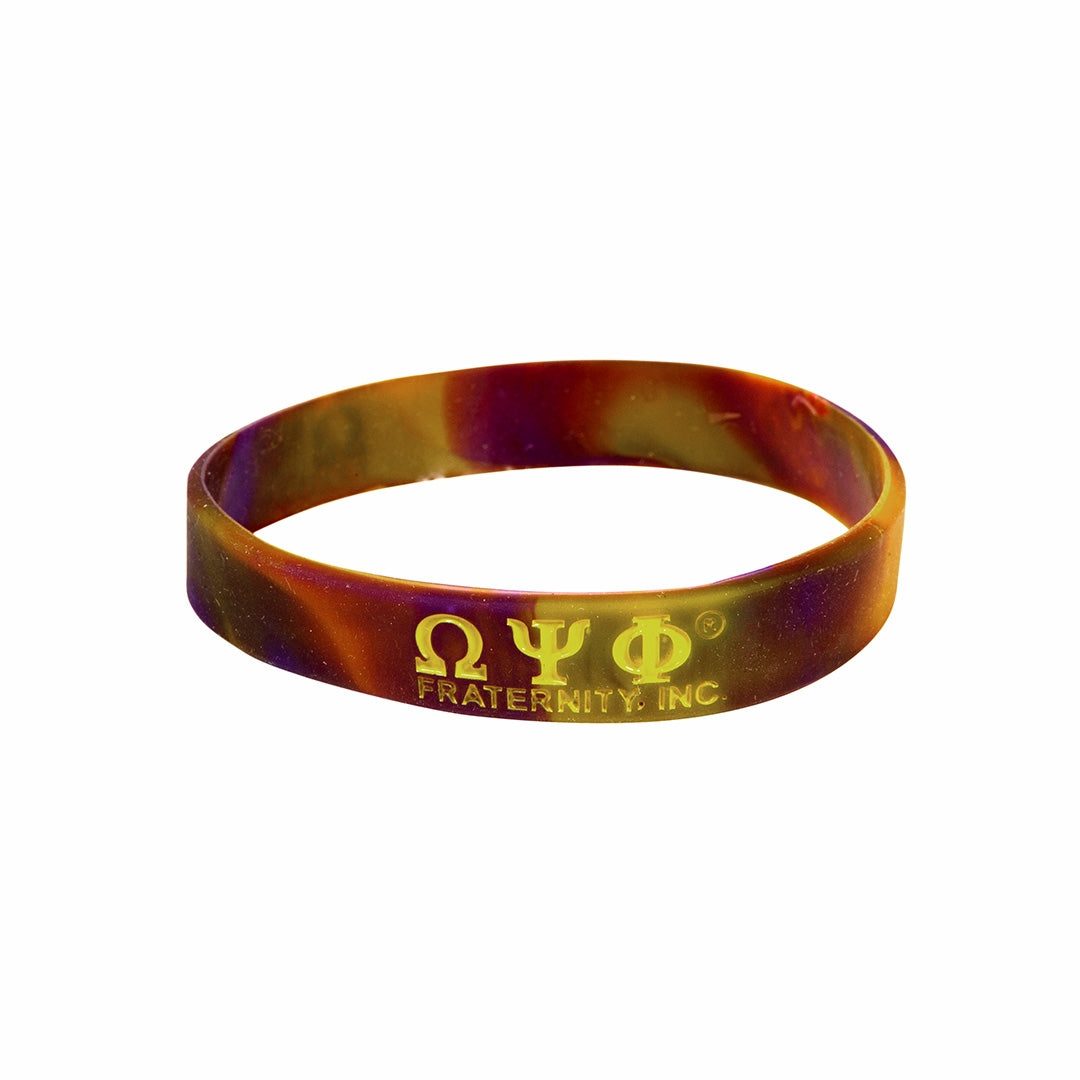 3x Tie-Dye Silicone Wristband - Omega Psi Phi, Purple/Gold